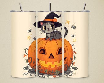 Witch Cat on Pumpkin – Halloween Illustration Digital download