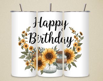 Custom Floral Birthday Tumbler Floral Design Drinkware digital download