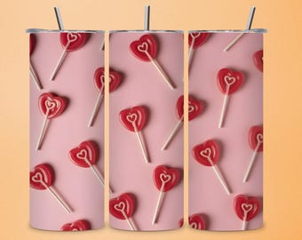 Love Heart Lollipop Valentine– Pink Background Love Candy Art, Romantic Wall Decor