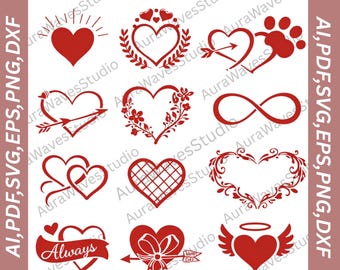 Heart SVG Bundle | Hand Drawn Doodle Hearts, Valentine's Day Digital Download