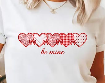 Be Mine Valentine Hearts Design | Red Patchwork Heart with Bows | Romantic Valentine Sublimation PNG