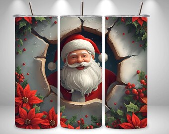 Santa Claus Breaking Through the Wall - Festive Christmas Holiday Tumbler Design