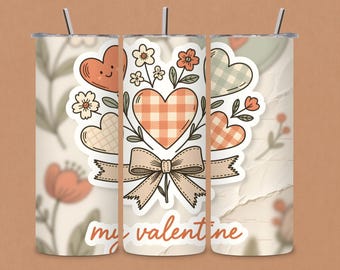popular Retro Valentine Tumbler Wrap PNG, Heart Floral Design (Digital Download)