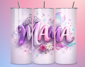 Mama Typography Art, Pink Purple Metallic Lettering Digital Download