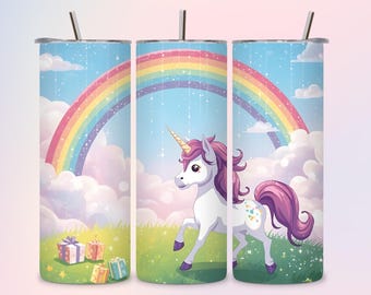 Magical Unicorn Tumbler Rainbow and Gift Boxes  Cute Fantasy Drinkware, Perfect for Kids or Unicorn Lovers, Vibrant Pastel Colors,