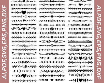 Heart Divider SVG Bundle, Valentine Borders, Floral Arrow Text Dividers, Cricut Silhouette Vector
