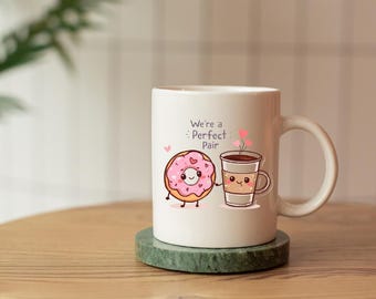 Kawaii Donut & Coffee Valentine PNG | Food Pun Illustration (Digital Download)