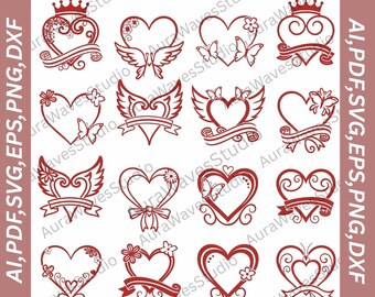 Heart Vector Art | Valentine's Day Clipart Set (SVG, PNG Digital Download
