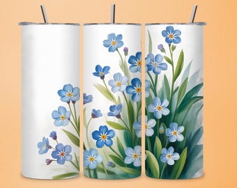 Blue Forget-Me-Not Flowers Watercolor Illustration | Floral Botanical Art PNG, Spring Flower Clipart