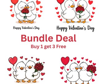 Romantic Couple Valentine Illustration | Happy Valentine’s Day Ducks with Hearts & Roses