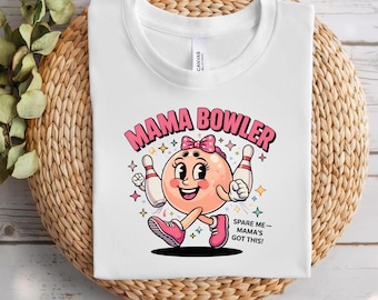 Popular Mama Bowler Pastel Peach Cartoon Design | Bowling Mom PNG, Funny Bowling Shirt Graphic