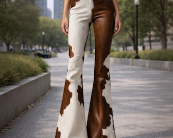 Women’s Cowhide Leather Bell Bottom Pants Western Festival Flare