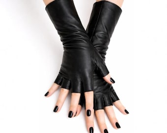 Fingerless Leather Gloves Women | Driving Style Half Finger Gloves | Fashion Wrist Length Leather Gloves