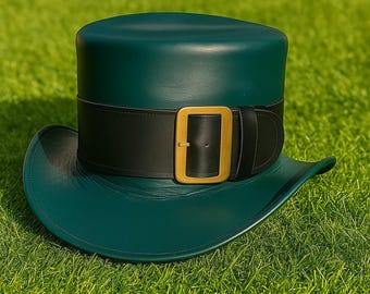 Handmade Green Leather Top Hat Steampunk Victorian Cosplay