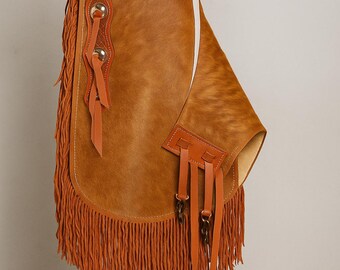 Handmade Hair-On Cowhide Chaps – Tooled Western Rodeo Chinks