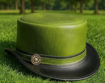 Handmade Green Leather Top Hat: Steampunk Victorian Cosplay  display picture 1