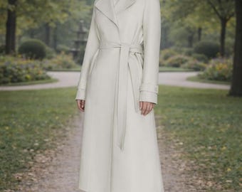 Ivory Leather Trench Coat | Women's Belted Winter Outerwear