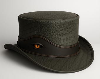 Handmade Gothic Steampunk Dragon Eye Leather Top Hat
