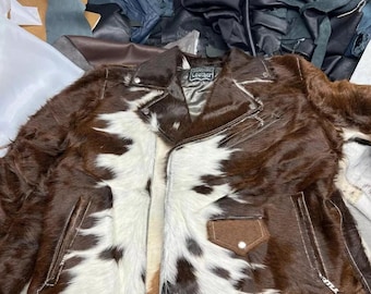 Hair on cowhide leather jacket for women