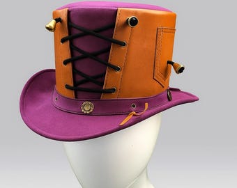 Steampunk Corset Leather Top Hat Purple & Tan Victorian Gothic Cosplay Hat