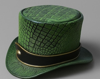 Handmade Reptile Green Leather Steampunk Top Hat Gothic Festival Cosplay Hat