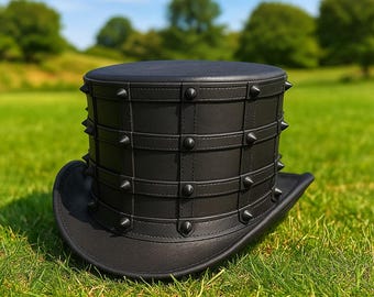 Handmade Studded Leather Top Hat Gothic Steampunk Cosplay