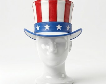 Uncle Sam Leather Top Hat, USA Patriotic Hat, American Flag Costume Hat, 4th of July Hat, Independence Day Hat, Festival Party Top Hat
