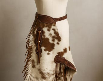Handmade Hair-On Cowhide Rodeo Chaps – Western Leather Fringe Chinks