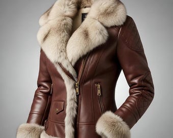 Chaqueta de piel de oveja auténtica hecha a mano con interior de piel de oveja / Chaqueta de piel de oveja de invierno para mujer.
