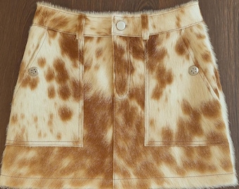 Handmade Cowhide Leather Mini Skirt: Rustic Western Hair-On Hide