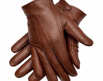 Guantes vintage de piel de oveja marrón, guantes de conducción de invierno de piel auténtica y suave.