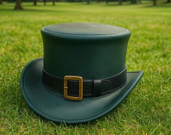 Handmade Green Leather Top Hat: Steampunk Victorian Cosplay
