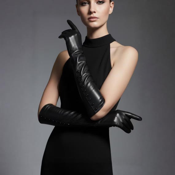 leather dress with gloves Sheepskin Opera long leather gloves