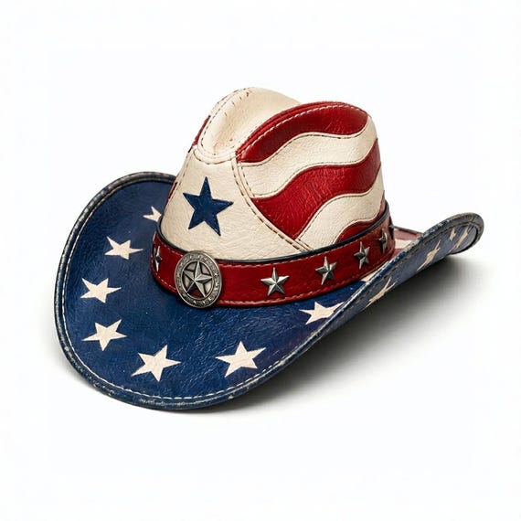 American Flag Leather Cowboy Hat, USA Patriotic Western Hat, Uncle Sam Style Hat, 4th of July Hat, Independence Day Costume Hat