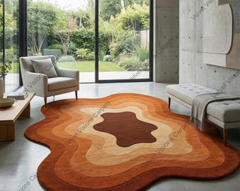 Hand Tufted Wool Rug | Terracotta Ombre, Irregular Shape