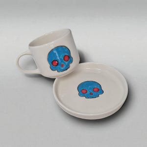 Blue Skull Coffee Cup – 120ml Ceramic Espresso Mug, Gothic Halloween Tea Cup, Skull Pattern Stoneware