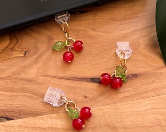 Red Cherries Kindle Dust Plug: Bookish USB-C Charm