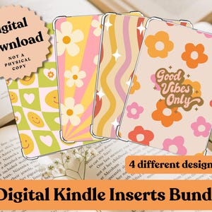 Groovy Flower Power Kindle Insert Bundle: Clear Case Printable Accessories (Digital Download)