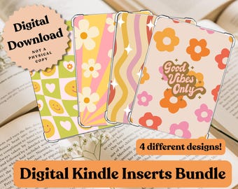 Groovy Flower Power Kindle Insert Bundle: Clear Case Printable Accessories (Digital Download)
