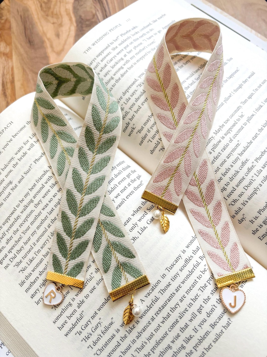 Personalized Leaf-pattern Ribbon Bookmark With Initial and Pearl Charm ...