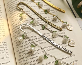 Personalized Lily of the Valley Flower Charms Bookmark Hook with Initial Charm