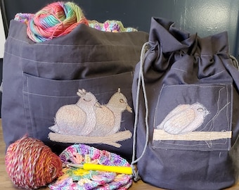 Borsa per progetti a forma di tortora ricamata, per lavori a maglia, uncinetto, arte e artigianato