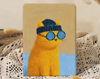 Oil Painting Orange Cat Kindle/Kobo Clara Case with Hand Strap, Kindle Paperwhite 10/11/12th 6'' 6.8'' 7'' Case,Kindle Colorsoft Cover