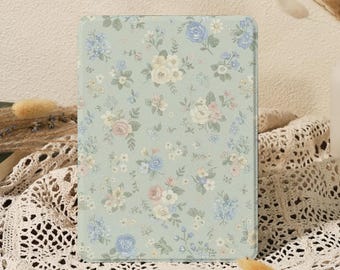 Muted Green Pastel Floral Kindle Case for Paperwhite 10/11/12th 6'' 6.8'' 7'' Case, Colorsoft 2024, Kobo Clara Case,Magnetic Back with Strap