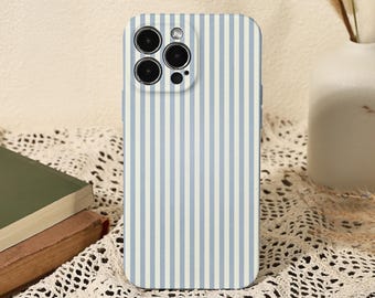 Blue-White Vertical Stripes iPhone Case Tough Cover for iPhone 17 16 15 14 13 12 11 Pro/Pro Max/Plus, iPhone Air/16e, 13 12 Mini, X XS XR SE