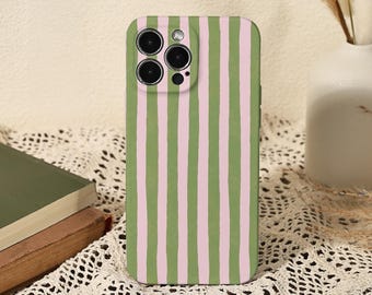 Pink-Green Vertical Stripes iPhone Case Tough Cover for iPhone 17 16 15 14 13 12 11 Pro/Pro Max/Plus, iPhone Air/16e, 13 12 Mini, X XS XR SE