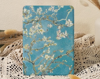 Blue Apricot Blossoms in Full Bloom Kindle/Kobo Clara Case with Hand Strap, Kindle Paperwhite 10/11/12th 6'' 6.8'' 7'' Case,Kindle Colorsoft