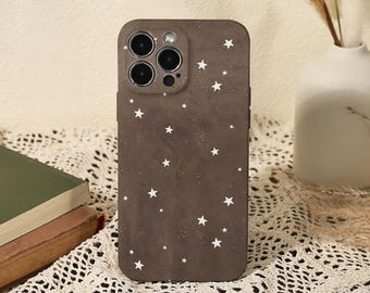 Dark Brown White Star iPhone Case Tough Cover for iPhone 17 16 15 14 13 12 11 Pro/Pro Max/Plus, iPhone Air/16e, 13 12 Mini, X XS XR SE