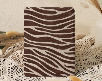 Dark Brown Zebra Stripes Kindle Case for Paperwhite 10/11/12th 6'' 6.8'' 7'' Case, Colorsoft 2024, Kobo Clara Case, Magnetic Back with Strap