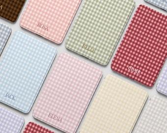 Personalized Gingham Kindle/Kobo Clara Detachable Case with Name,Kindle Paperwhite 10/11/12th 6'' 6.8'' 7'' Case,Kindle Colorsoft with Strap